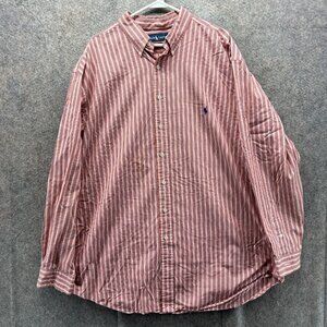 Ralph Lauren Shirt Mens 2XLT Red Stripe Long Sleeve Button Front Casual Woven
